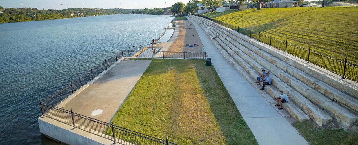 side view Marble Falls Park and sand shoreline